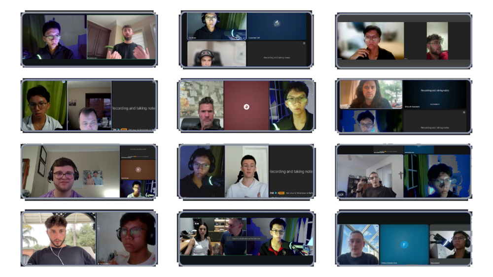 A grid of twelve video calls between DetailScales and client business owners
